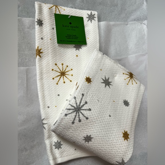 Kate Spade star hand towel Christmas Sparkle atomic Kitchen Bath cotton Set 2 - Picture 2 of 5